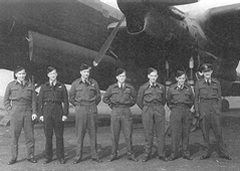 The crew October 1943, at 467 Sqn, Bottesford: Navigator N H Kobelke, Wireless Operator M J McLeod, Bomb Aimer B Webb, Pilot R Kingsford-Smith, Flight Engineer R Fairburn, Rear Gunner D Proctor, Mid Upper Gunner J E Raw Rees.