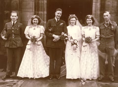 Ron far left at the wedding of Bruce Webb to Barbara, 30 March 1945