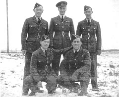 Back: Bill Marot - Flight Engineer, Jim Coughlan - Pilot, Jack Lee - Navigator. Front: Ernie Reynolds - Rear Gunner, Gerry Digby - Mid-Upper Gunner.