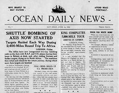 The front page of the first issue of 'The Ocean Daily News' - a 'newspaper' published on The Queen Mary.