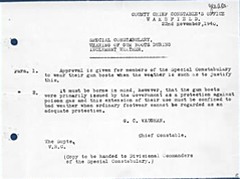 Special permission to wear gum boots, issued as a protection against poison gas, in inclement weather