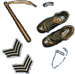 Policeman's truncheon, whistle, boots, badge and stripes