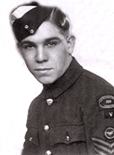 John Bones, Flight Sgt in No. 308 Squadron, Air Training Corps, Colchester. The white flash on his forage cap indicates acceptance into the RAF for aircrew training.