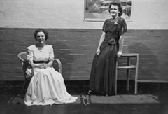 'My friend Jane and myself dressed for a special dance at the hostel.'