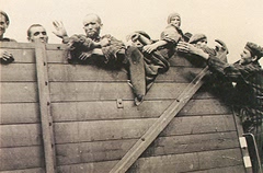 Prisoners in open wagons, 1945.