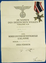 Kriegsverdienstkreutz ohne schwere zweitte klasse (war merit cross without swords 2nd class) and certificate