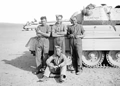 Cloudsley-Thompson's first tank crew. Trooper Webb (P.O.W.), Trooper J. Sagar (K.I.A.), Trooper P J Baldwin (K.I.A.) and Trooper Taylor (K.I.A.)