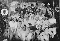 Group photograph from one of the theatre productions, set designer, Peter Peel, pictured on the back row, far left