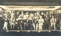 The cast of 'Twelfth Night'. The set designer, Peter Peel (third from the left on the front row), played Sebastian opposite the later celebrated actor, Denholm Elliott (front row, centre) who played Viola