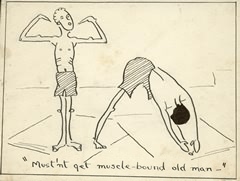 Cartoon: "Mustn't get muscle-bound old man"