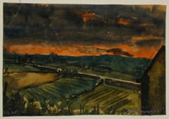 Liberation April 1945. "Second army fighting towards Mannover painted in great excitement at the time. The painting shows the Autobahn to Berlin."