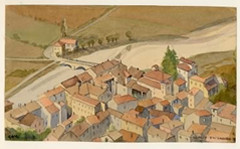 View painted from the window of the POW camp in the fortress of Gavi in Northern Italy
