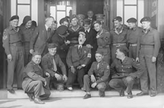 A photograph taken by the Bournemouth Times on VE Day. Len is pictured far left.