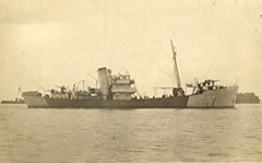 HMS Pict off breakwater in Plymouth, after return from Freetown
