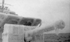 An ice-covered forecastle on Russian Convoy March 1943 on HMS Eclipse.