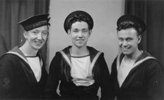  Eric and shipmates. In the centre, Jack O'Grady (died in submarine). Eric on the right: from RN to Fleet Air Arm.