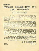A message to the Eighth Army from General Montgomery. From the papers of H.L. Barter.