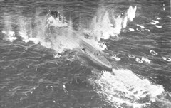 Photograph taken during the attack on a U-boat in the Bay of Biscay by Sunderland U/10 Squadron RAAF, June 1942. Taken from CB 04050/42(6) Monthly Anti-Submarine Report June 1942