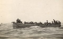 Part of my Battery being towed out to British ships minus all equipment except steel helmets, Friday 31 May 1940. L Barter.