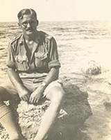 Capt Barter on a bathing beach near Tripoli, June 1943 
