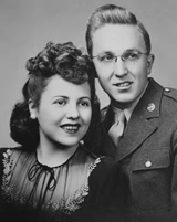 Merrill and Edna's wedding photograph. Their 60th wedding anniversary is October 2003.