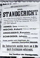 Notice of the death sentence (by firing squad) carried out on four men
          including Luxembourg postal worker, Johann Schroeder.