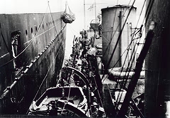 Norway: Unloading (at least transferring troops baggage onto Lancastria