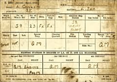Laurie Conlon's record for HMS Indomitable, showing his additional job as Quartermaster.