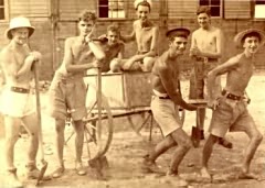 Working party in camp at Laghouat, Algeria. Alan Smith 3rd from right, interned after loss of HMS Manchester.