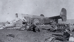 The Halifax aircraft shot down
            in Denmark Decmber 11th 1943. All the crew and the agent got out
            of the aircraft without injury!             [B H Atkins]