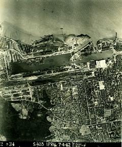 St Nazaire taken 7 April 1942, just over a week after the raid. [R. Macleod]