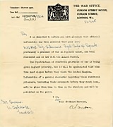 Letter from War Office to the family of Sydney Burrow advising them 
              of his safety