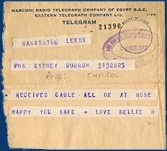 Telegram to S Burrow from his sister Nellie