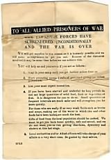 Leaflet to all POWs giving advice on behaviour following Japan's 
              capitulation (S Burrow)